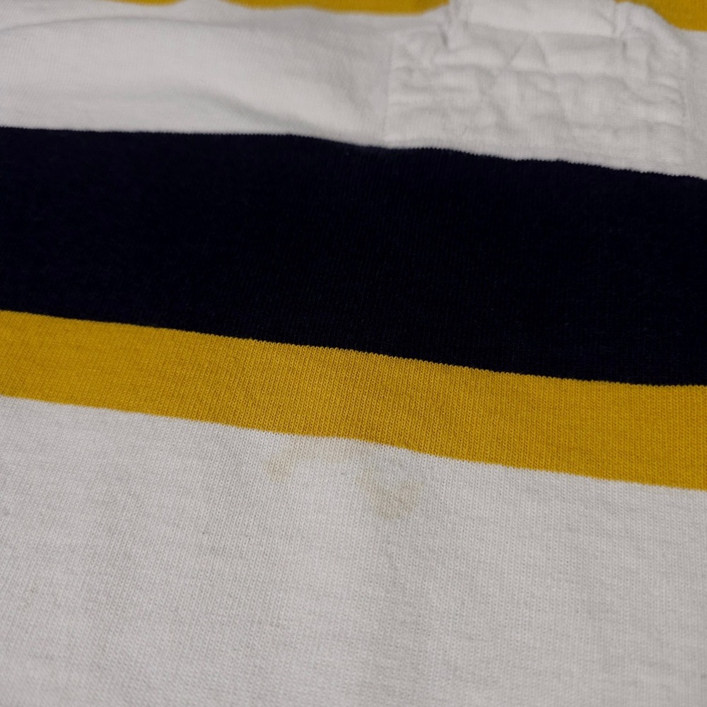 Polo Ralph Lauren Rugby Shirt Mens L White Navy Yellow Striped Long Sleeve Pony - Picture 4 of 7
